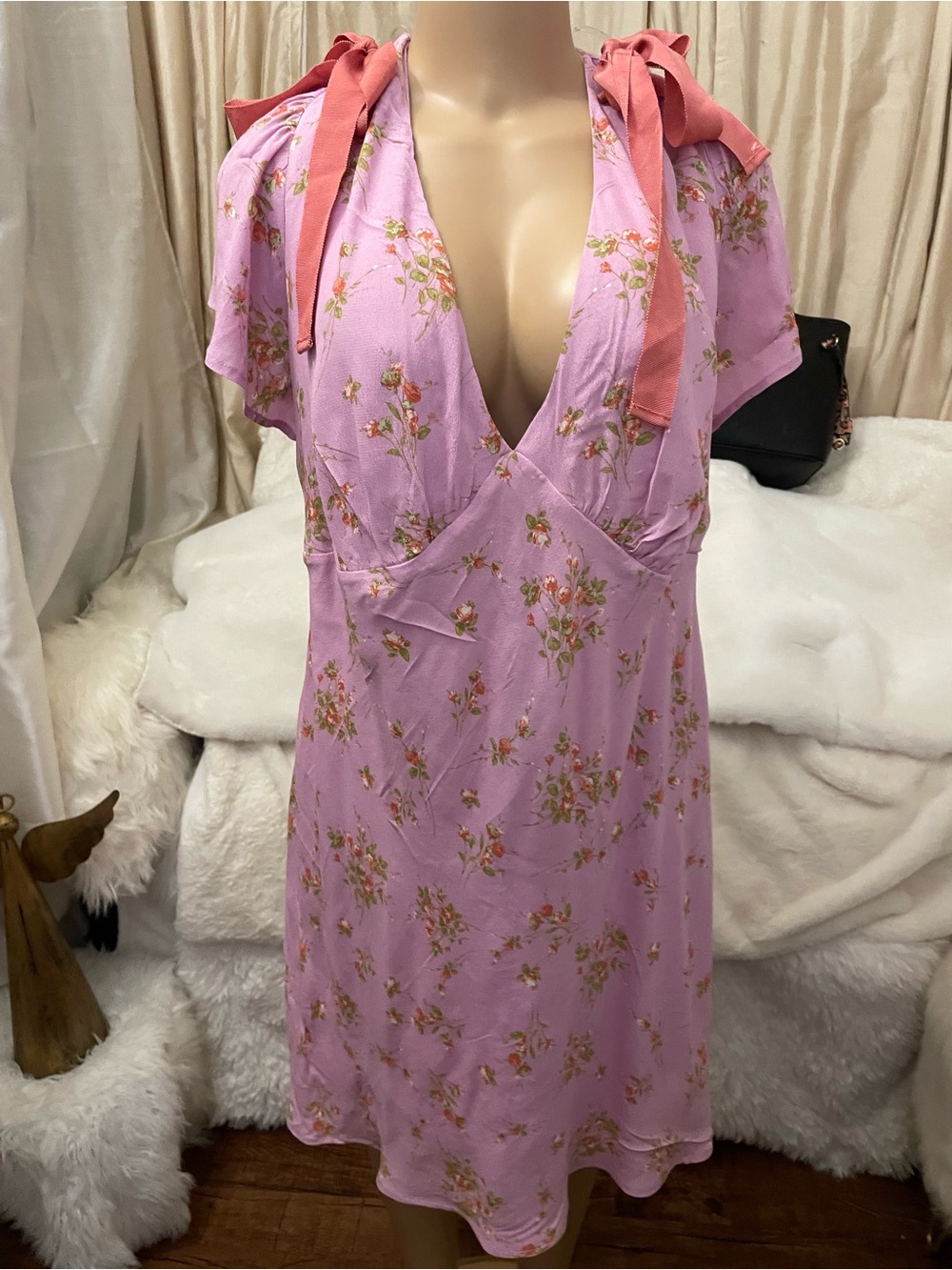 wild fable Lilac Floral Tie-Shoulder Chemise with Coral Straps